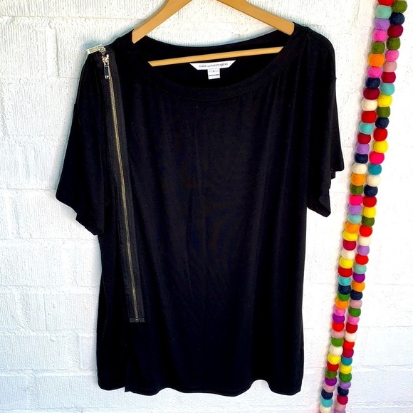 Diane von Furstenberg DVF Zipper Tee Shirt Stretch Blouse sz S - Picture 2 of 9